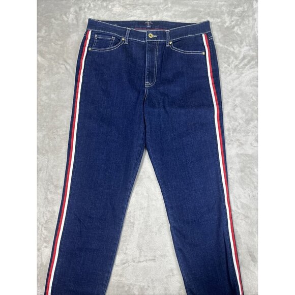 Women’s Tommy Hilfiger Denim Jeans Tribeca Skinny Dark Wash Side Stripes Size 12 - Picture 6 of 15